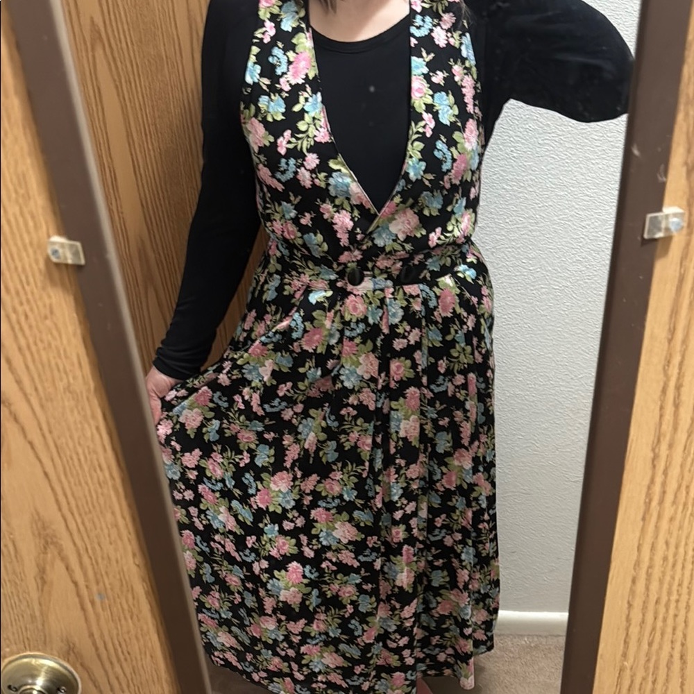 Vintage 80s 90s R.J. Stevens Sleeveless Floral Maxi V-Neck Vest Dress 6